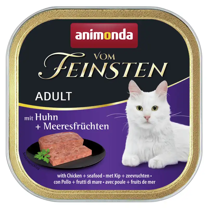 Neuheit Sparpaket 32 x 100 g Animonda vom Feinsten Adult mit Huhn + Meeresfrüchten Katzen Nassfutter